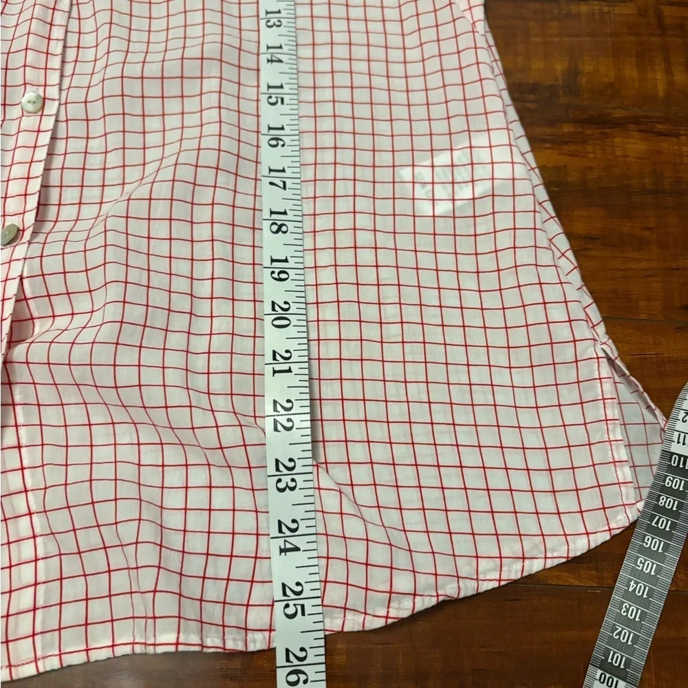 Foxcroft Women’s Blouse White Red Tencel Rolled Sleeve Gingham Button Up Size 10